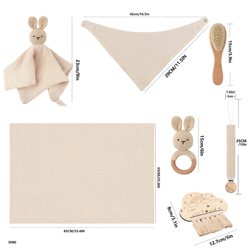 Baby Blanket Set Baby Phase Card with Teether Bath Toy with Brush Comforter