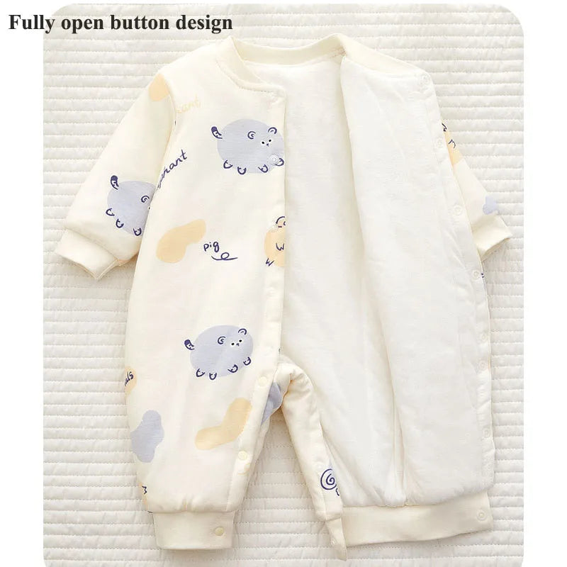 Xmas 2025 Winter 100% Cotton Thick Baby Jumpsuit Class A Skin Friendly 0-18M Side-release Button  Animal  Print  for Boys Girls