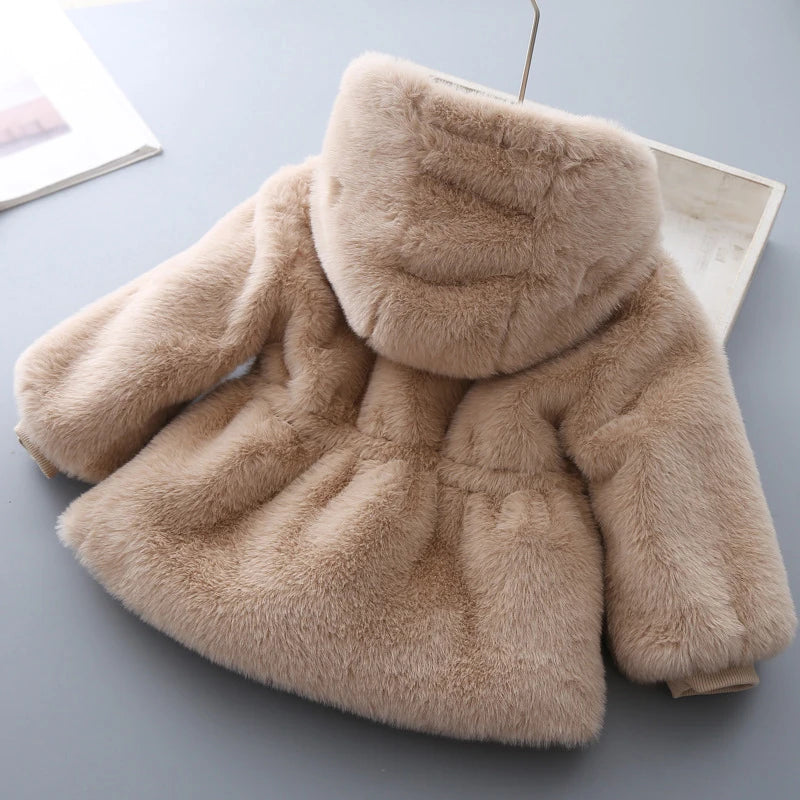 Luxurious Faux Fur Hooded Coat for Girls