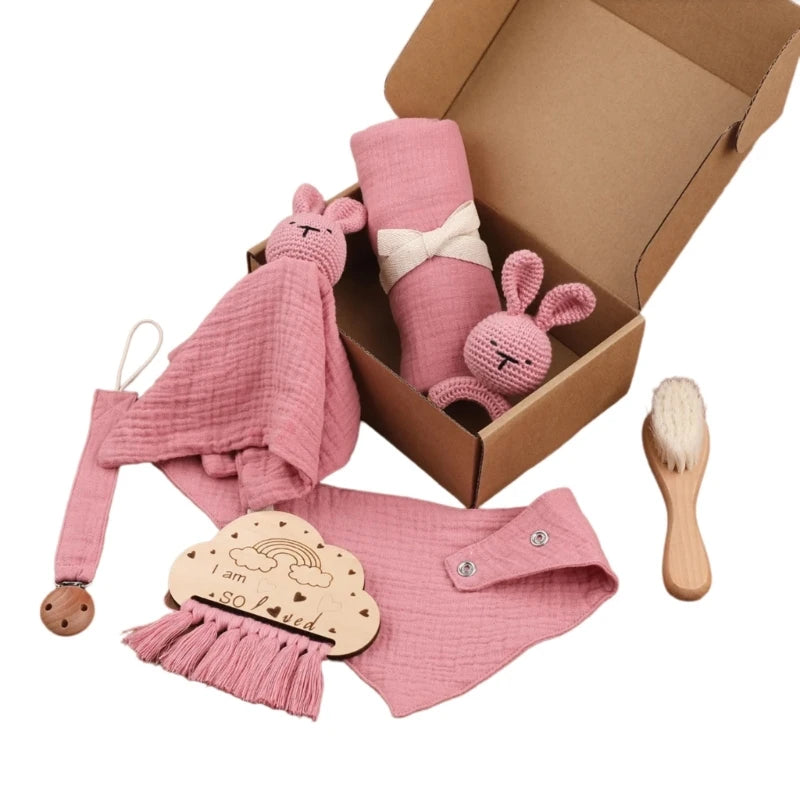 Baby Blanket Set Baby Phase Card with Teether Bath Toy with Brush Comforter