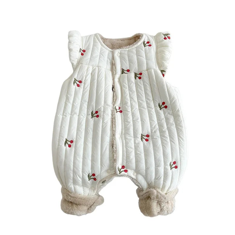Baby Clothes Autumn and Winter Cotton and Velvet Thickened Vest Cute Baby Girl's Warm Climbing Clothes for Going Out in Winter