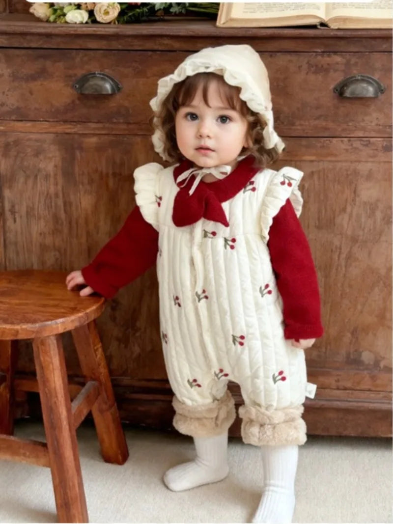 Baby Clothes Autumn and Winter Cotton and Velvet Thickened Vest Cute Baby Girl's Warm Climbing Clothes for Going Out in Winter