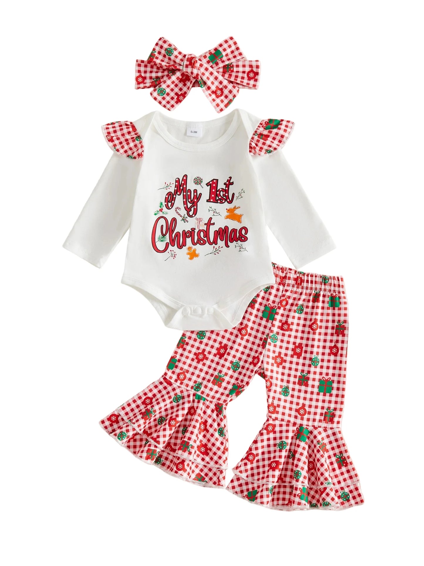 Christmas Outfit With Plaid Headband Print Romper With Plaid Pants Plaid Pants Headband Print Outfit Letters Print Top Rated