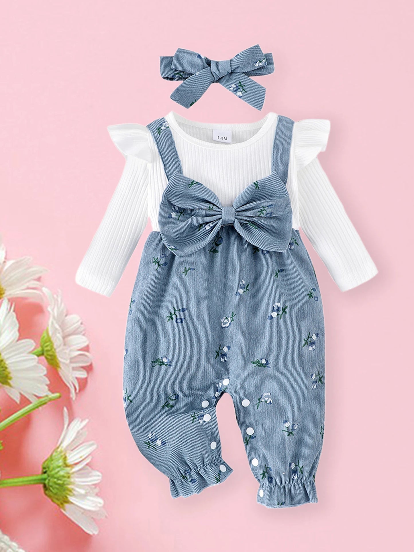 Adorable Baby Overall and Bodysuit Set with Matching Headband