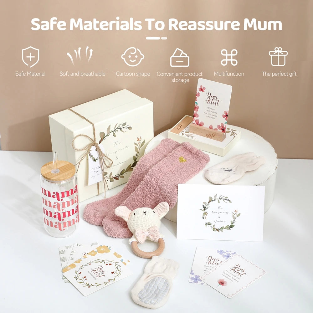 Bathing Set for Newborns Montessori Cotton Towel Toothbrush Cup Socks Rattle Toy Growth Milestone Gift box Photography props