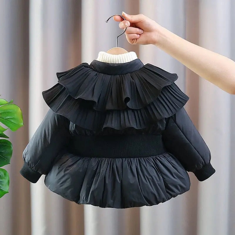 Chic Black Children's Winter Coat with Ruffle Collar
Thickened Velvet Soft & Warm