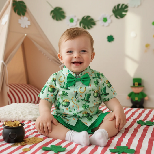 St Patrick’s Day Bow Tie Shirt and Shorts Baby Outfit Set