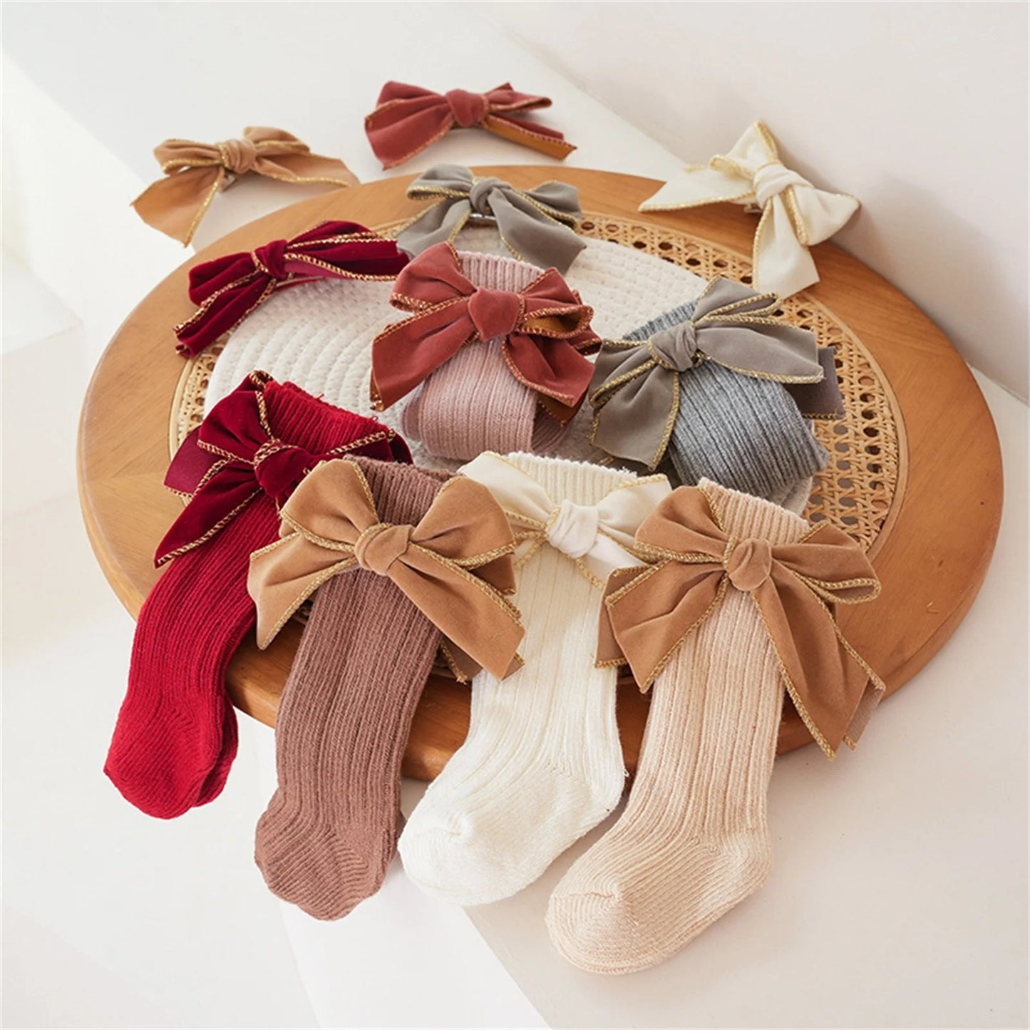 Elegant Baby Girl Socks with Velvet Bows