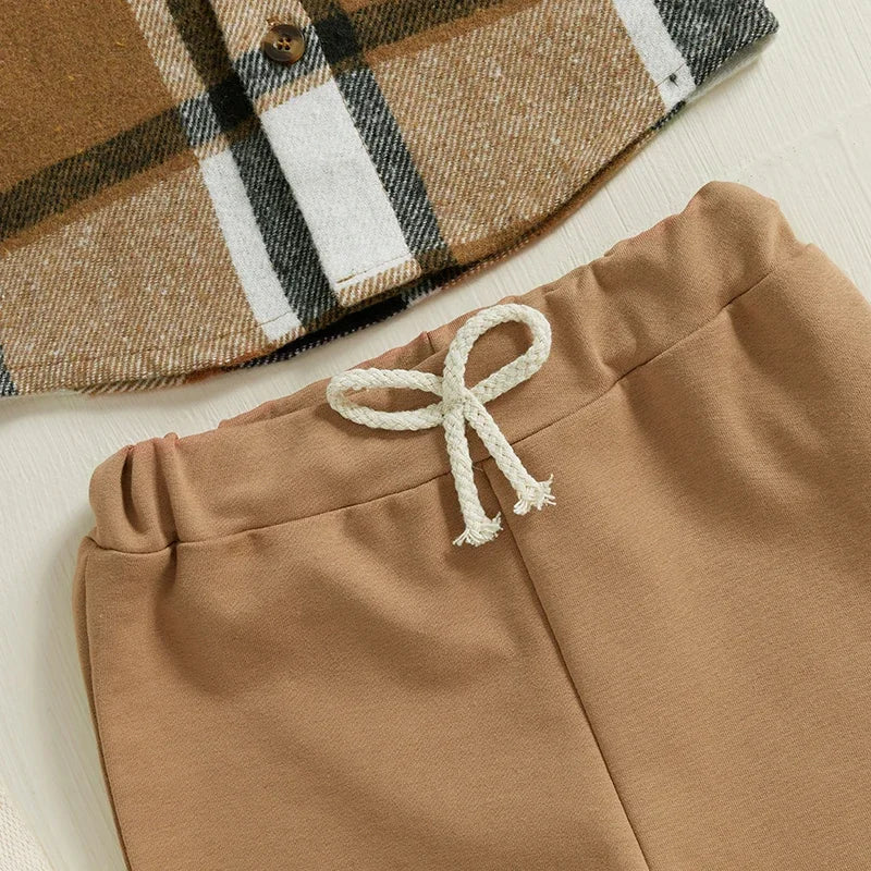 Cozy Plaid Flannel Shirt & Jogger Pants Set - Perfect for Little Adventurers!