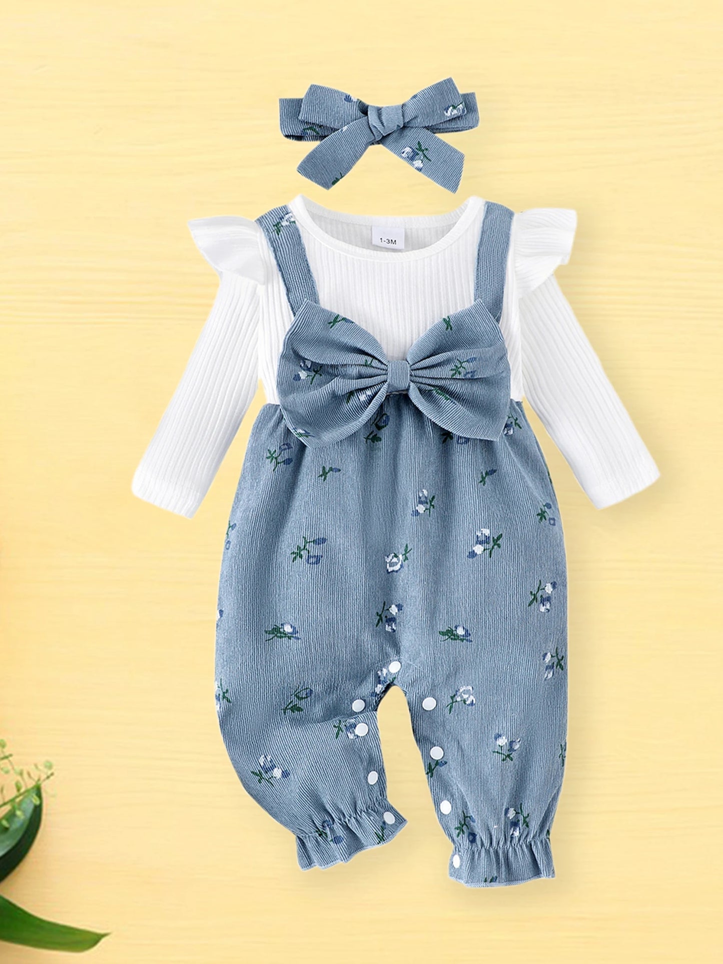 Adorable Baby Overall and Bodysuit Set with Matching Headband