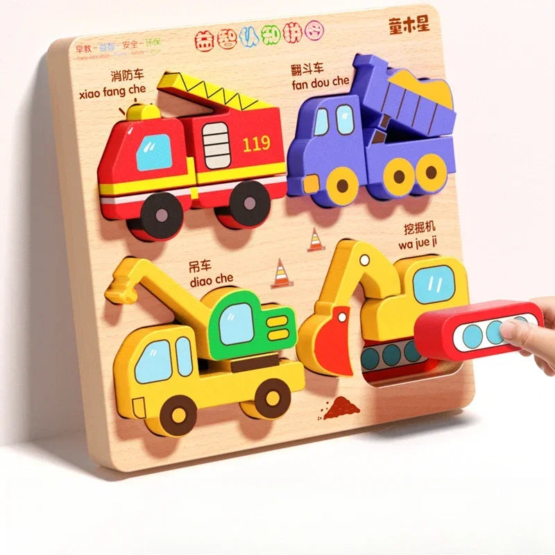 Montessori Cartoon 3D Wooden Puzzle Animal Traffic Jigsaw Toys for Kids