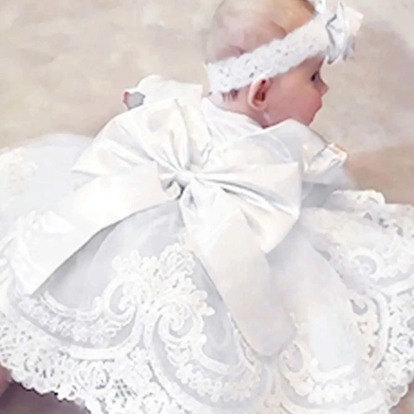 Baby Formal Lace Dress With Bow And Headband