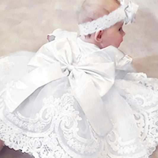 Baby Formal Lace Dress With Bow And Headband
