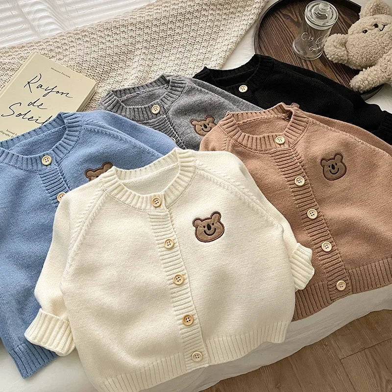 Cute Bear Knit Baby Girl Coat Children's Knitted Cardigan Long Sleeved Top Baby Sweater Outdoor Wear Baby Clothes New Born