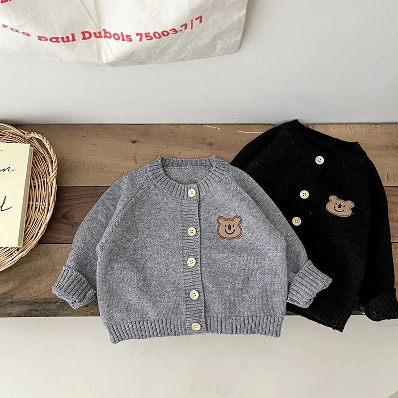 Cute Bear Knit Baby Girl Coat Children's Knitted Cardigan Long Sleeved Top Baby Sweater Outdoor Wear Baby Clothes New Born