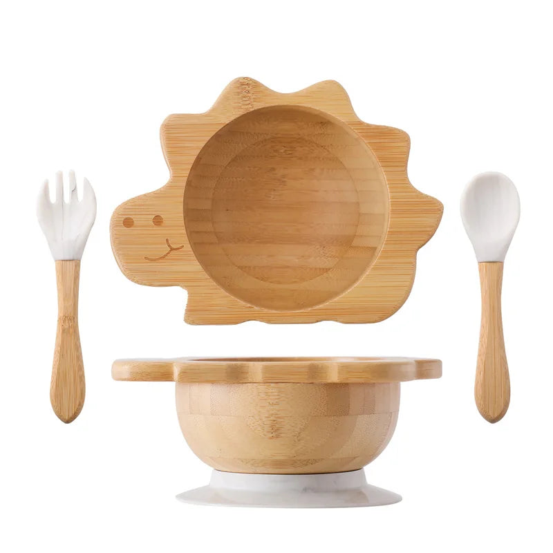 Bamboo Baby Feeding Bowl with Suction Base & Utensil Set
