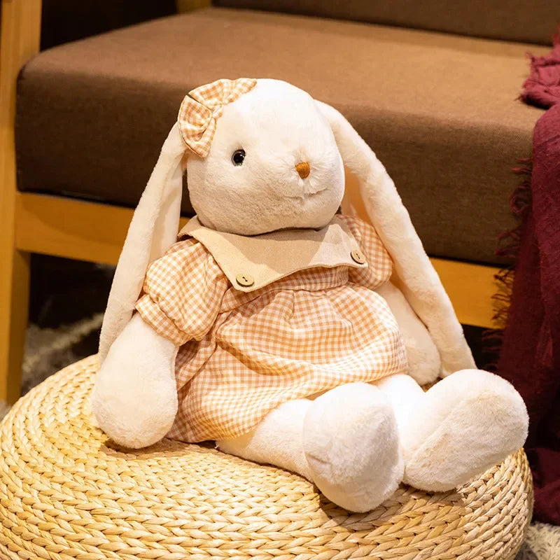 Plush Bunny Doll in Green or Pink Gingham Outfit