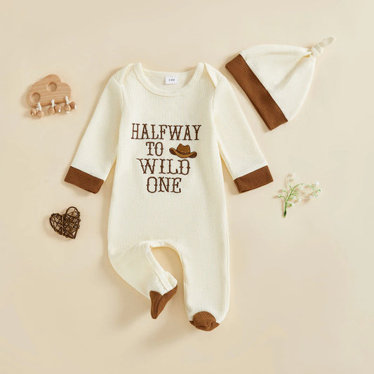 “Halfway to Wild One” Baby Sleeper Set with Hat