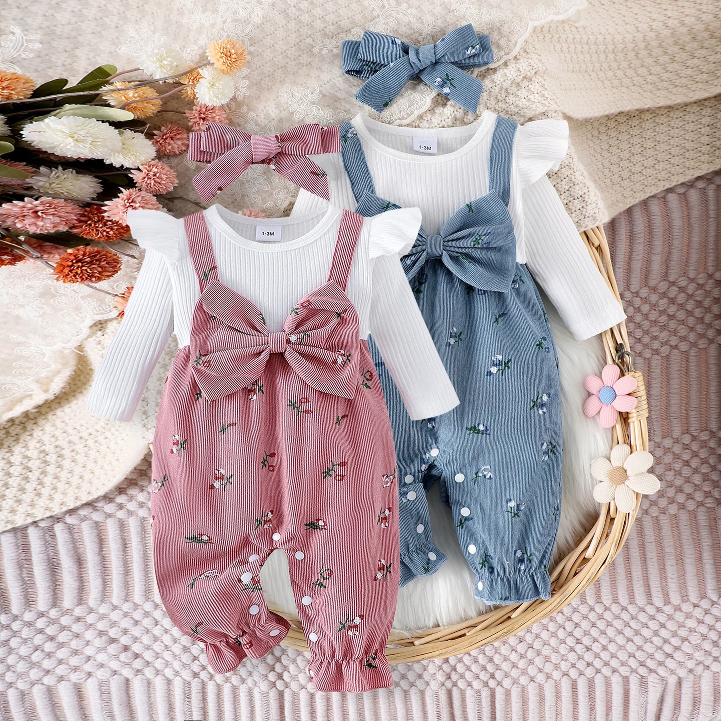 Adorable Baby Overall and Bodysuit Set with Matching Headband