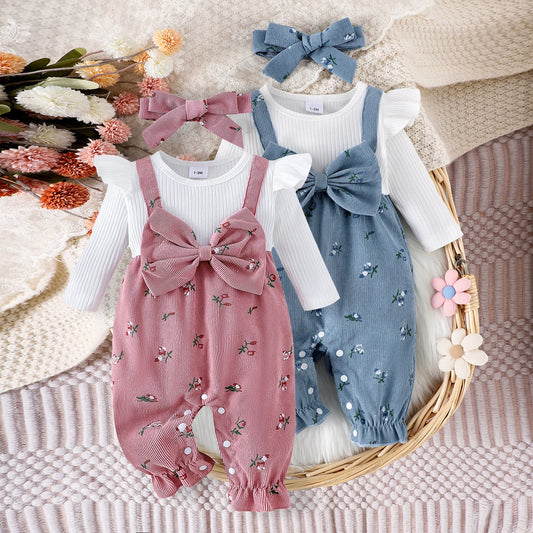 Adorable Baby Overall and Bodysuit Set with Matching Headband