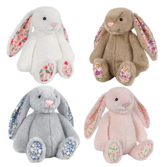 Floral-Eared Plush Bunny – Soft Stuffed Animal in Assorted Colors