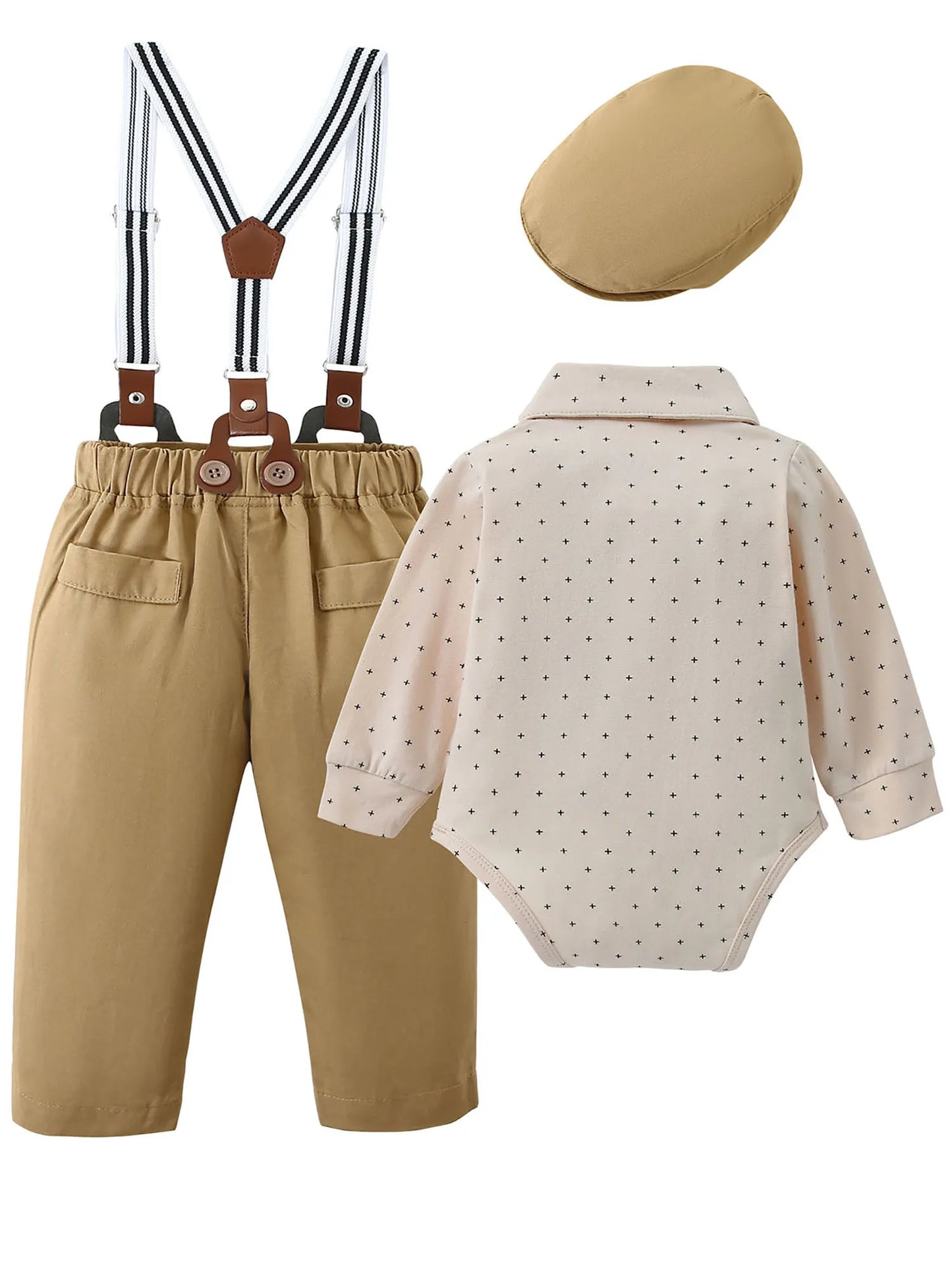 Little Gentleman Suspenders Outfit With Bow Tie and Cap