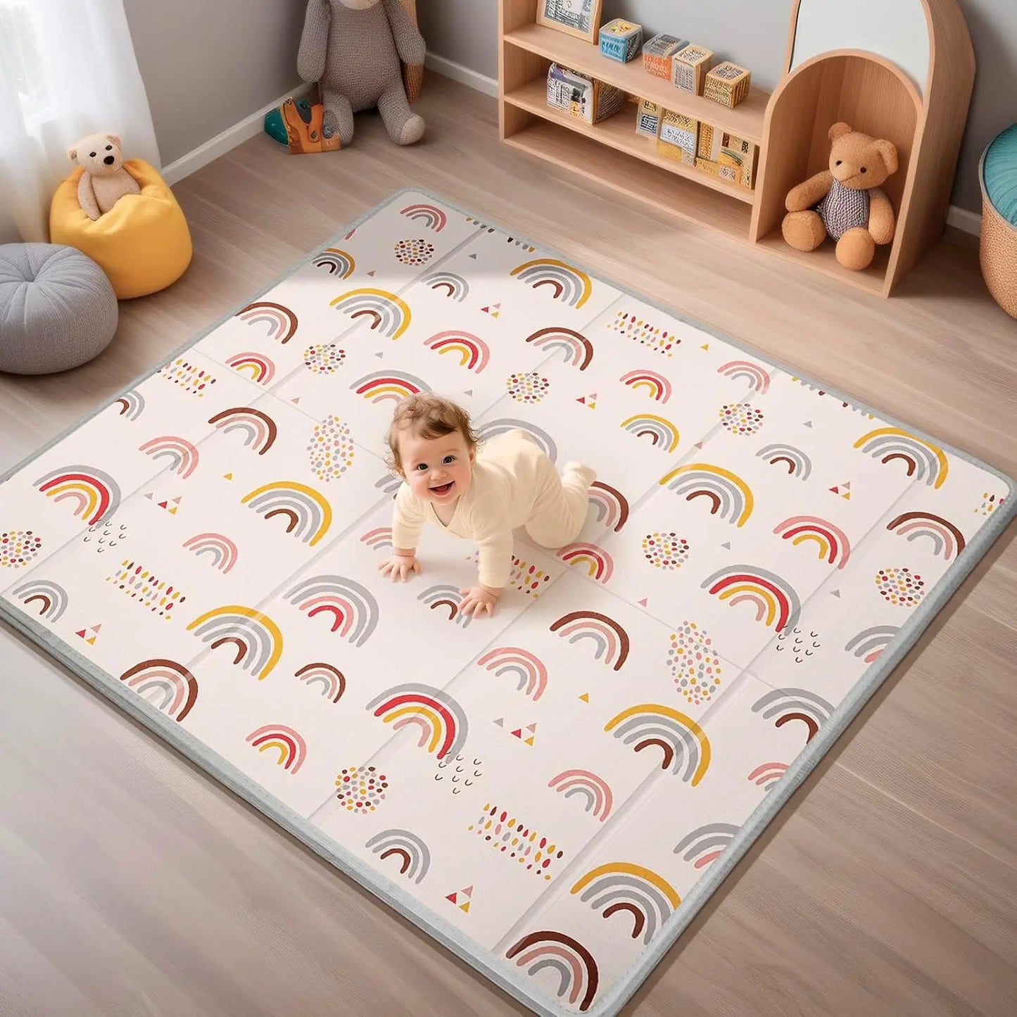 Children Playroom Floor Mat With Rainbow Pattern