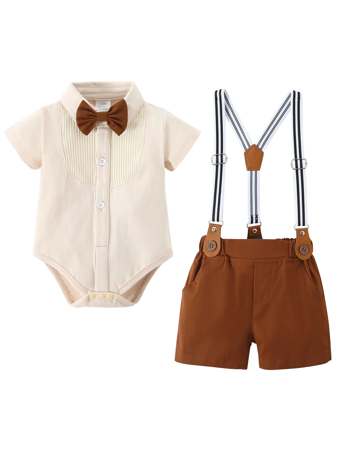 Baby Gentleman Suspender Shorts Set with Bow Tie Bodysuit