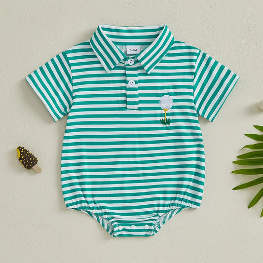 Green Stripe Golf Polo Bubble Romper