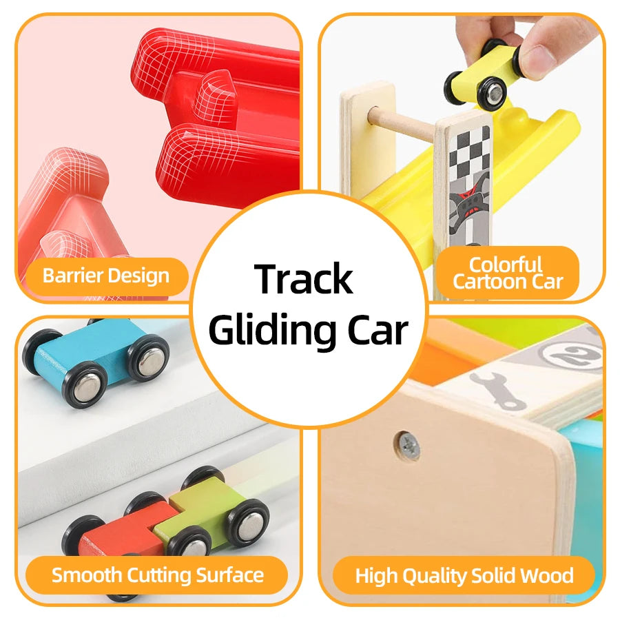 Seven-Track Wooden Gliding Car Ramp