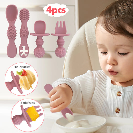 Fashion New 4-Pack Silicone Toddler Spoon Cutlery