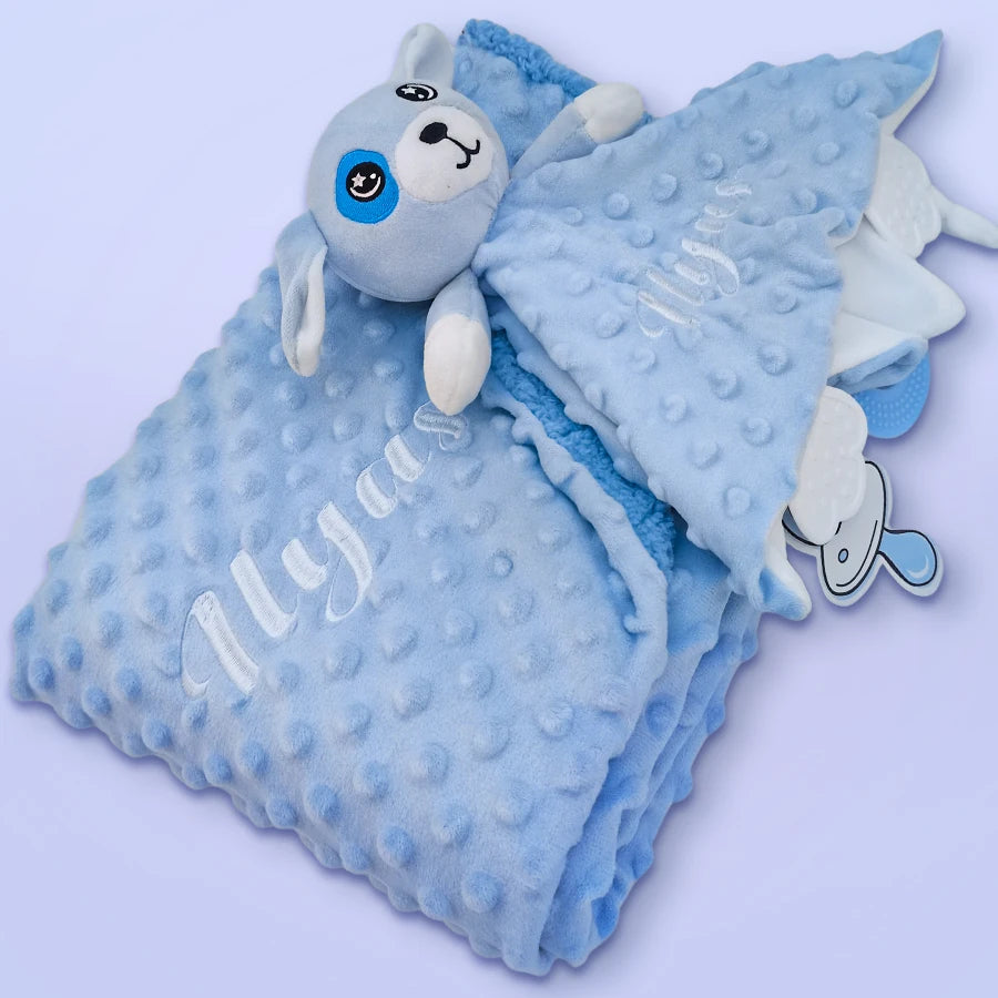 Personalized Baby Blanket Newborn Stroller Sleeping Dolls Custom Blanket With Name Animal Security Towel Gift Set