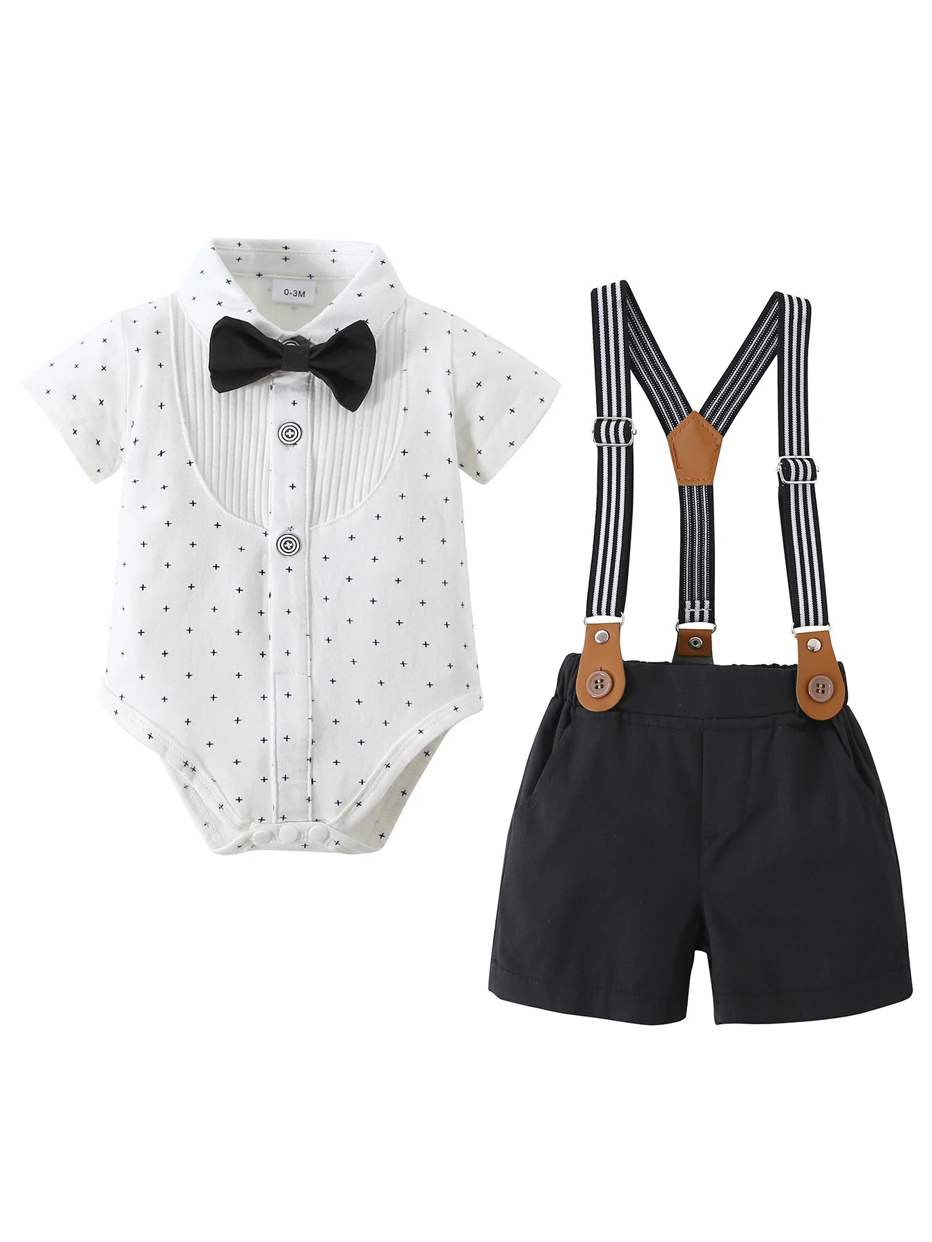 Baby Gentleman Suspender Shorts Set with Bow Tie Bodysuit