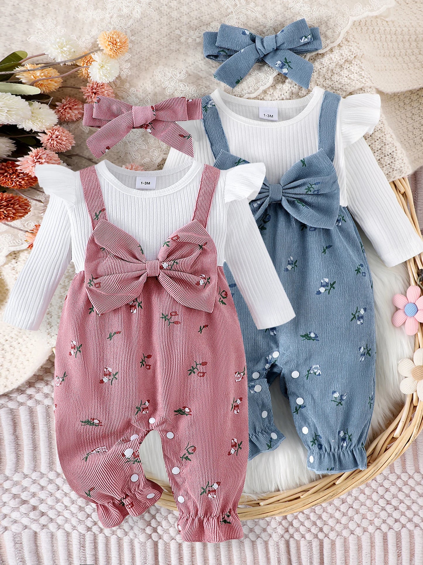 Adorable Baby Overall and Bodysuit Set with Matching Headband