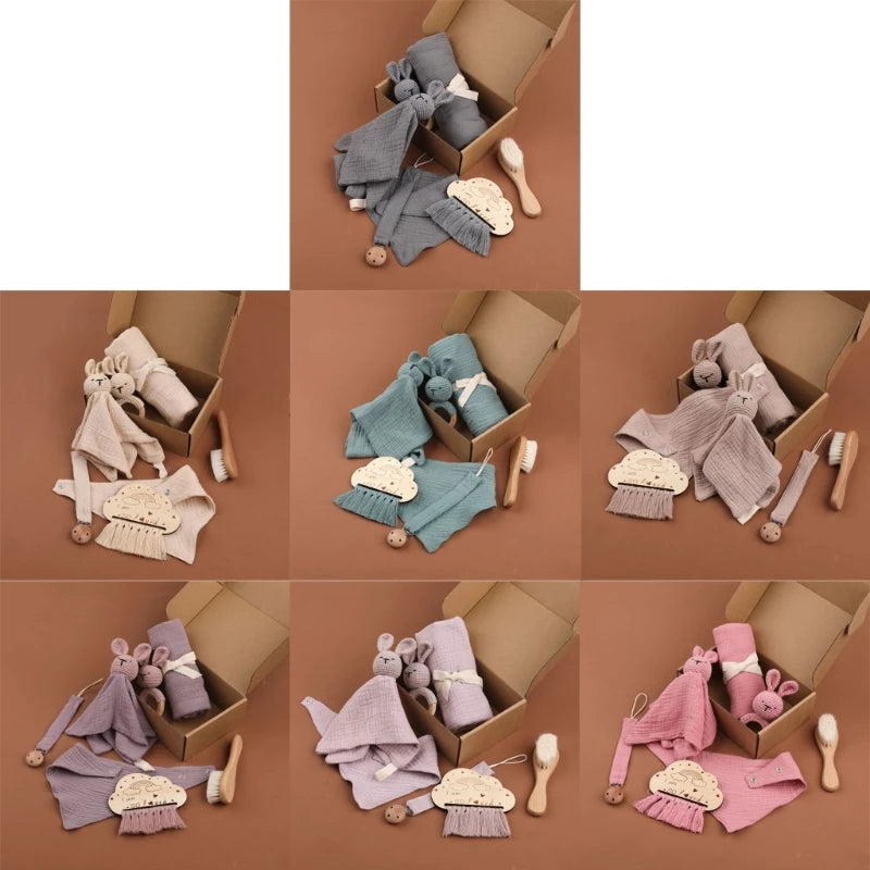 Baby Blanket Set Baby Phase Card with Teether Bath Toy with Brush Comforter