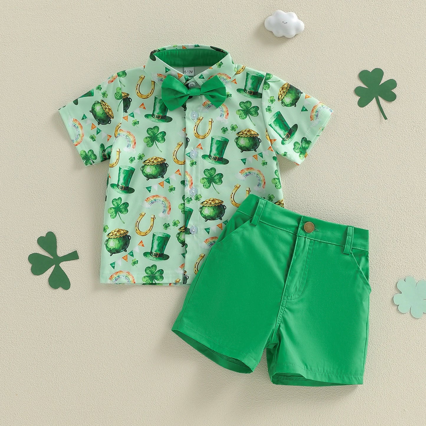 St Patrick’s Day Bow Tie Shirt and Shorts Baby Outfit Set