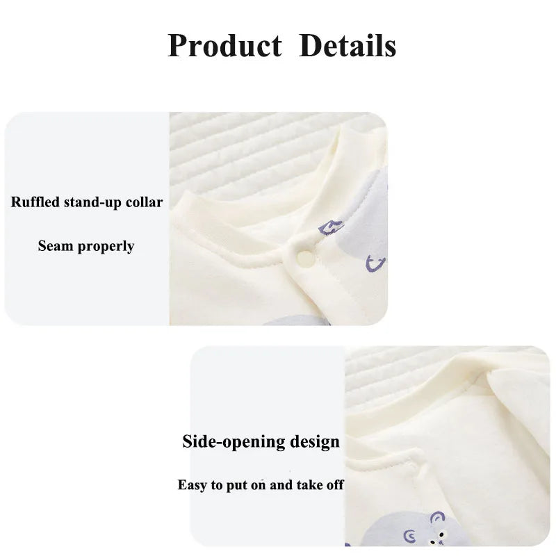 Xmas 2025 Winter 100% Cotton Thick Baby Jumpsuit Class A Skin Friendly 0-18M Side-release Button  Animal  Print  for Boys Girls