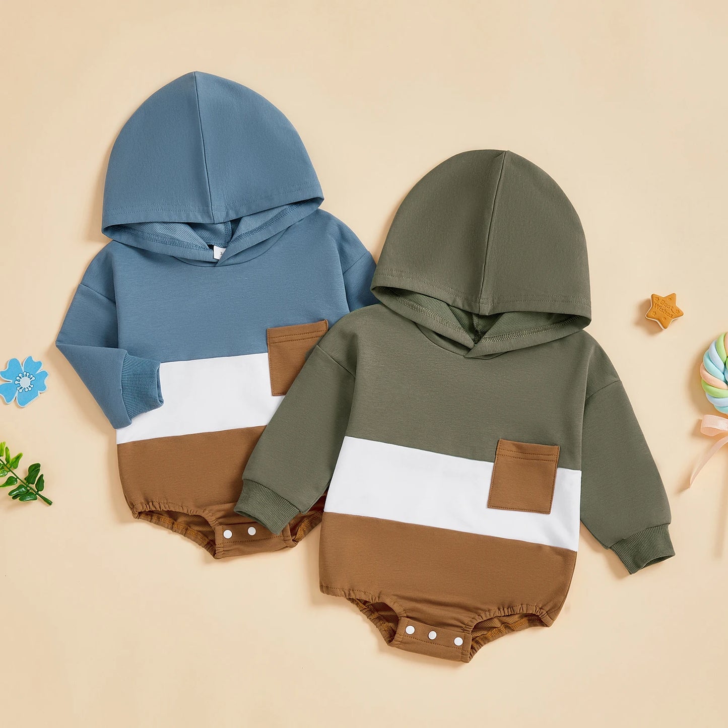 Color Block Hooded Baby Romper
