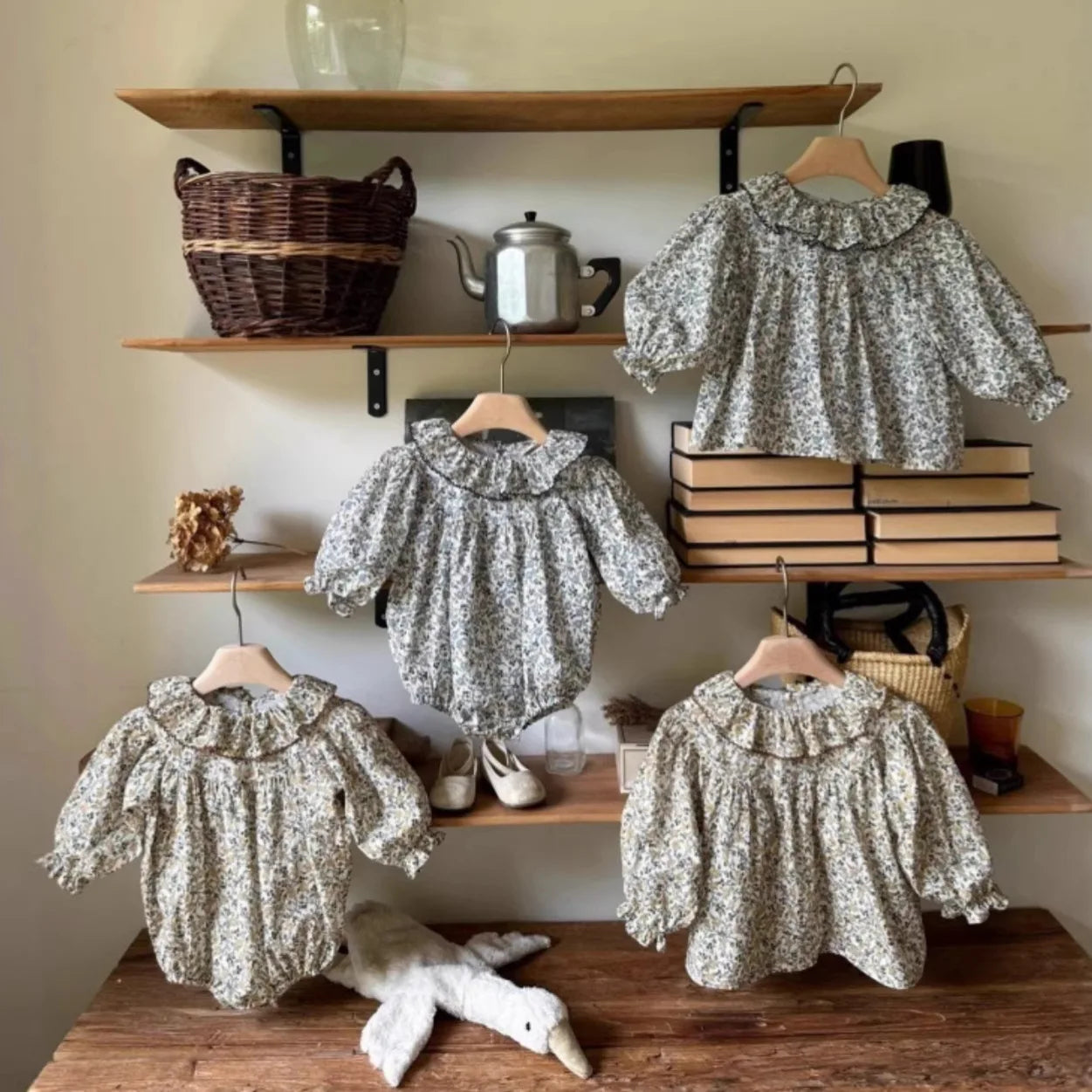 Vintage Floral Ruffle Baby Blouse and Romper Collection