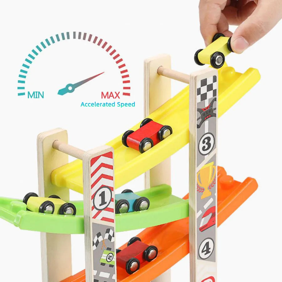 Seven-Track Wooden Gliding Car Ramp