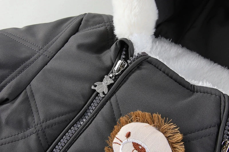 Cozy Plush Baby Snowsuit with Animal Patch, Available in 3 colors