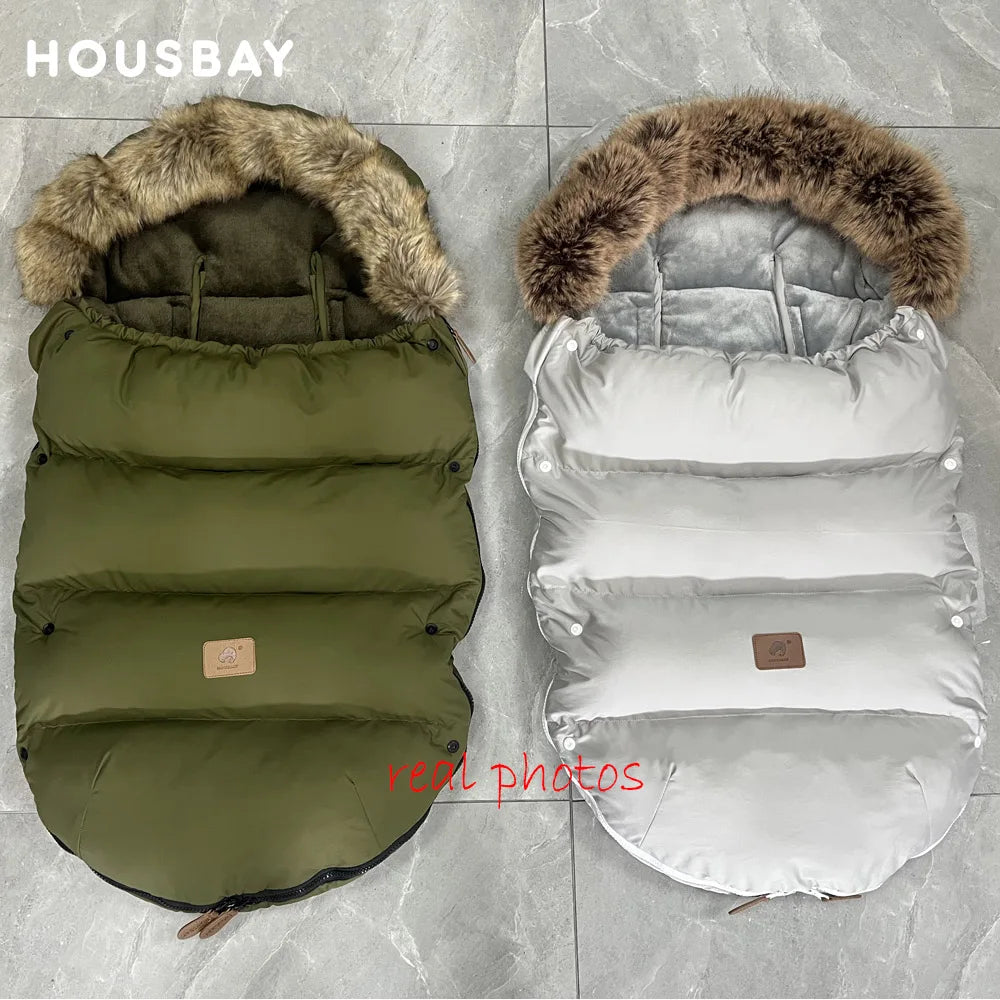 Stroller Footmuff Winter Baby Carriage Bag In Pram Removable Thicker Fur Collar Warm Flannel Newborn Cocoon Baby Envelope