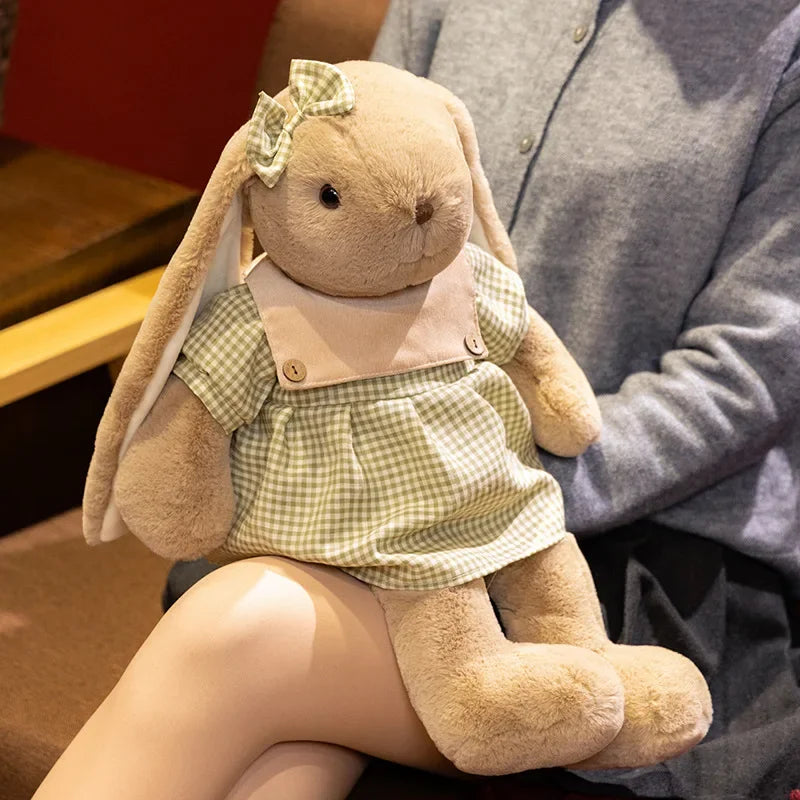 Plush Bunny Doll in Green or Pink Gingham Outfit