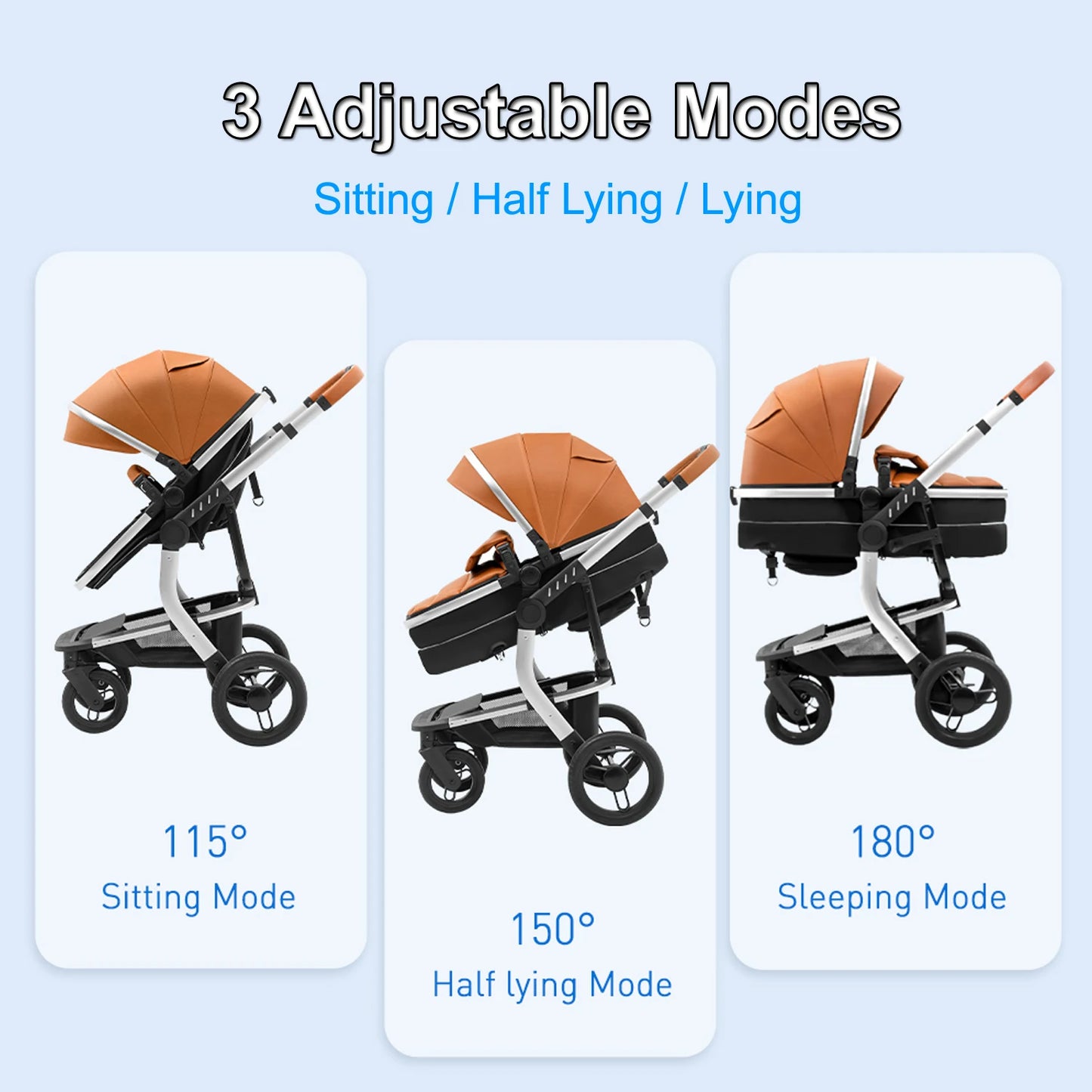 Modern Convertible Baby Stroller System in Camel Brown & Black