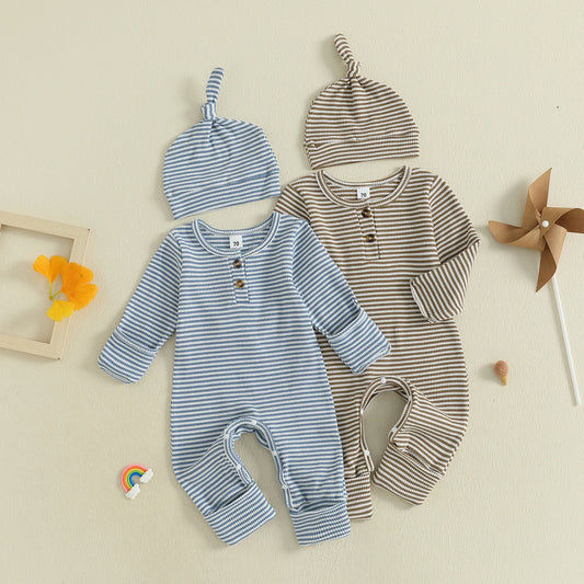 Striped Ribbed Onesie & Hat Set