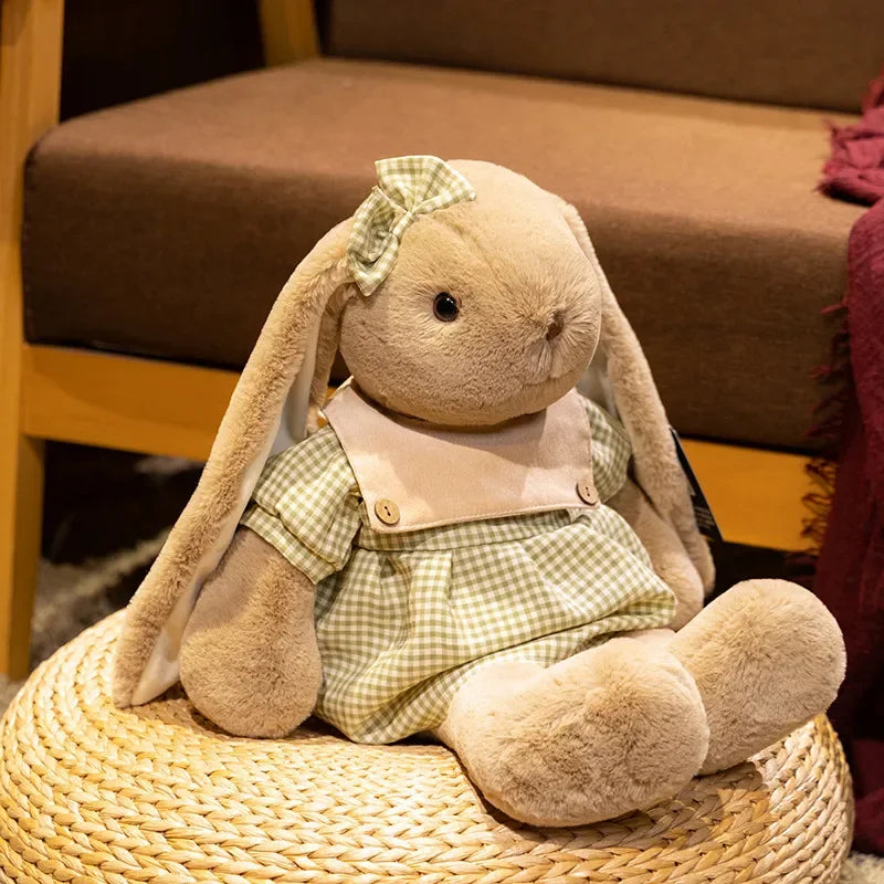 Plush Bunny Doll in Green or Pink Gingham Outfit