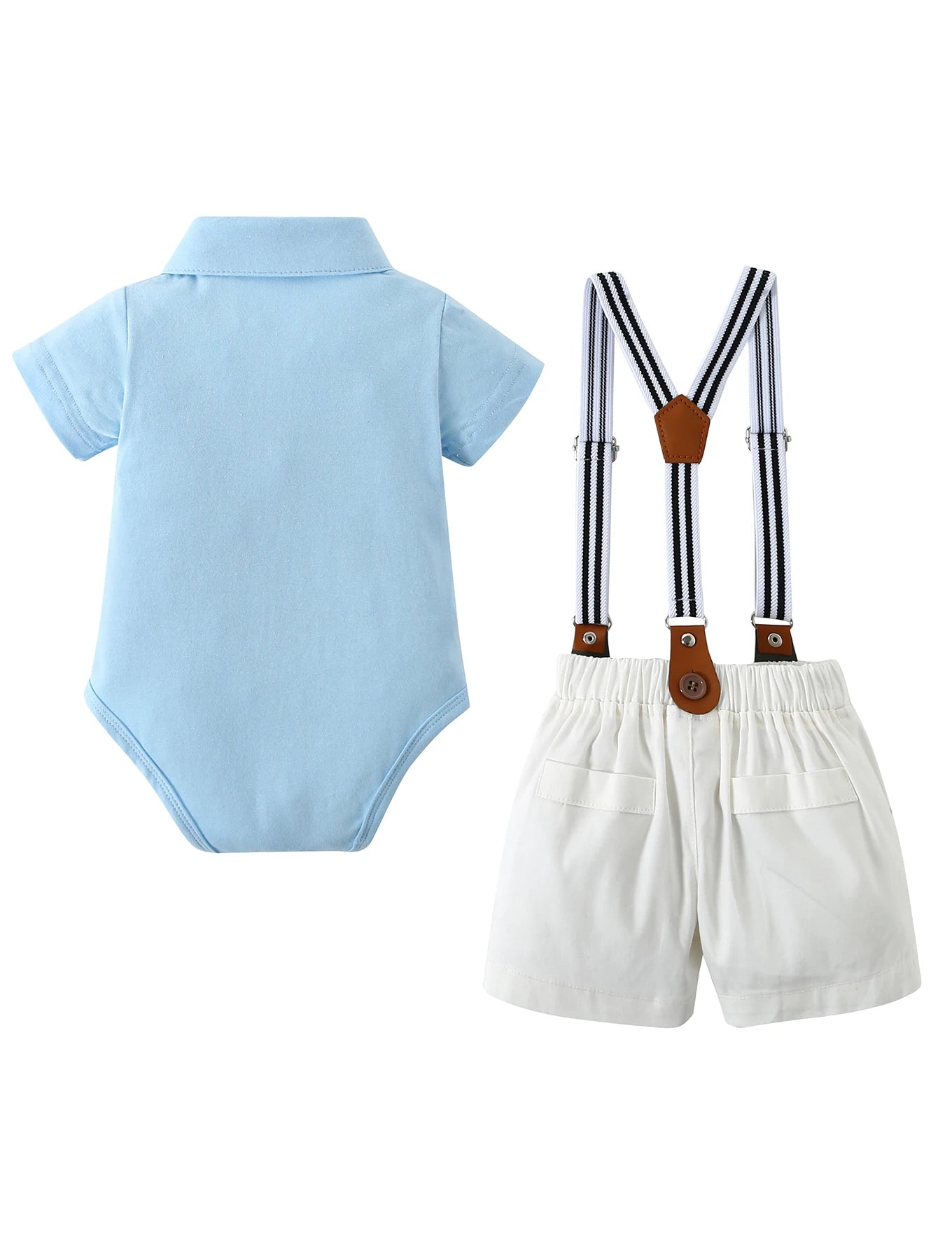 Baby Gentleman Suspender Shorts Set with Bow Tie Bodysuit