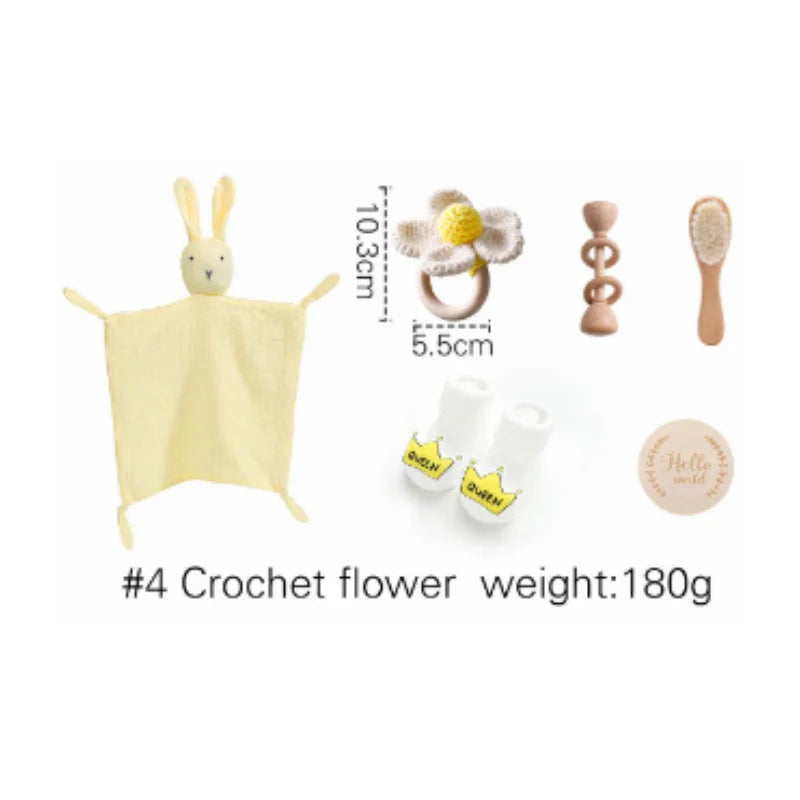Bathing Set for Newborns Montessori Cotton Towel Toothbrush Cup Socks Rattle Toy Growth Milestone Gift box Photography props