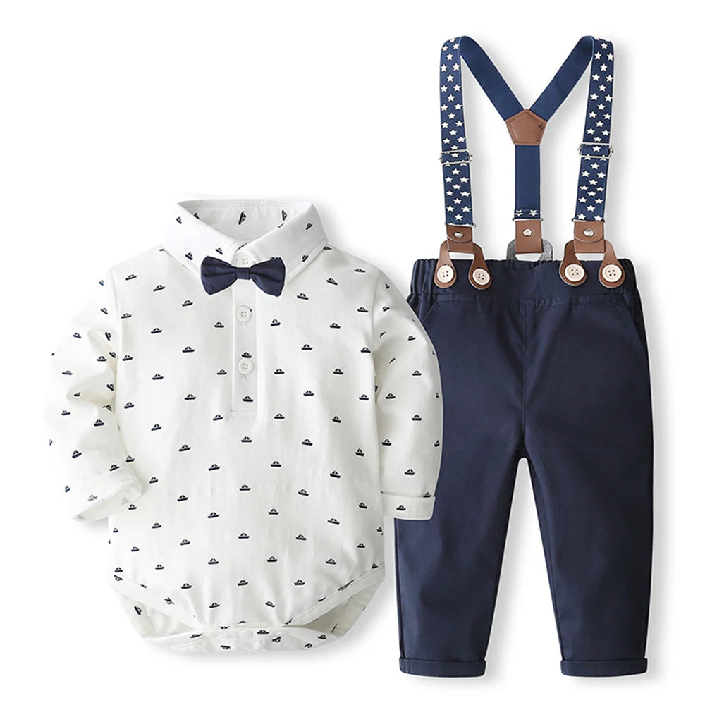 Timelessly styled Little Gentleman Bow Tie Baby Suspender Outfit