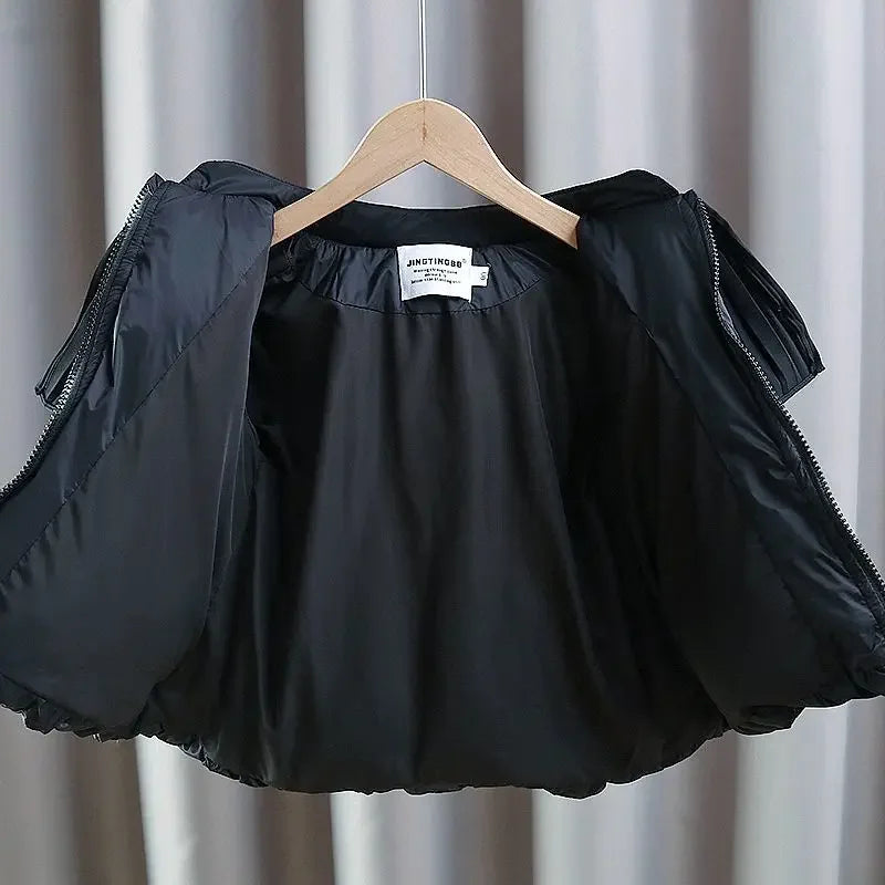 Chic Black Children's Winter Coat with Ruffle Collar
Thickened Velvet Soft & Warm